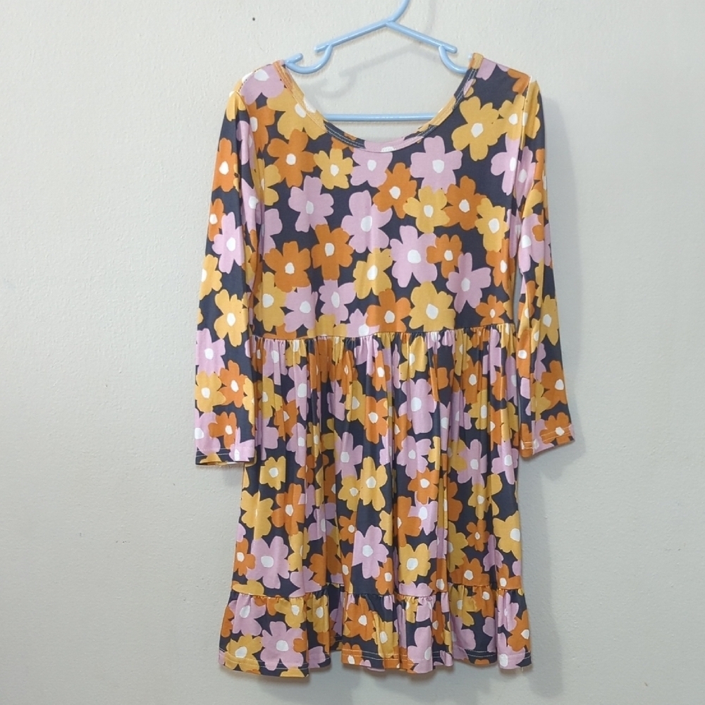 Vivie & Ash Floral Twirl Dress Black Pink + Yellow Long Sleeve Girls Size 8/9